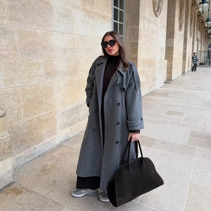 Damen Winter-Trenchcoat Lang Wollmantel Elegant