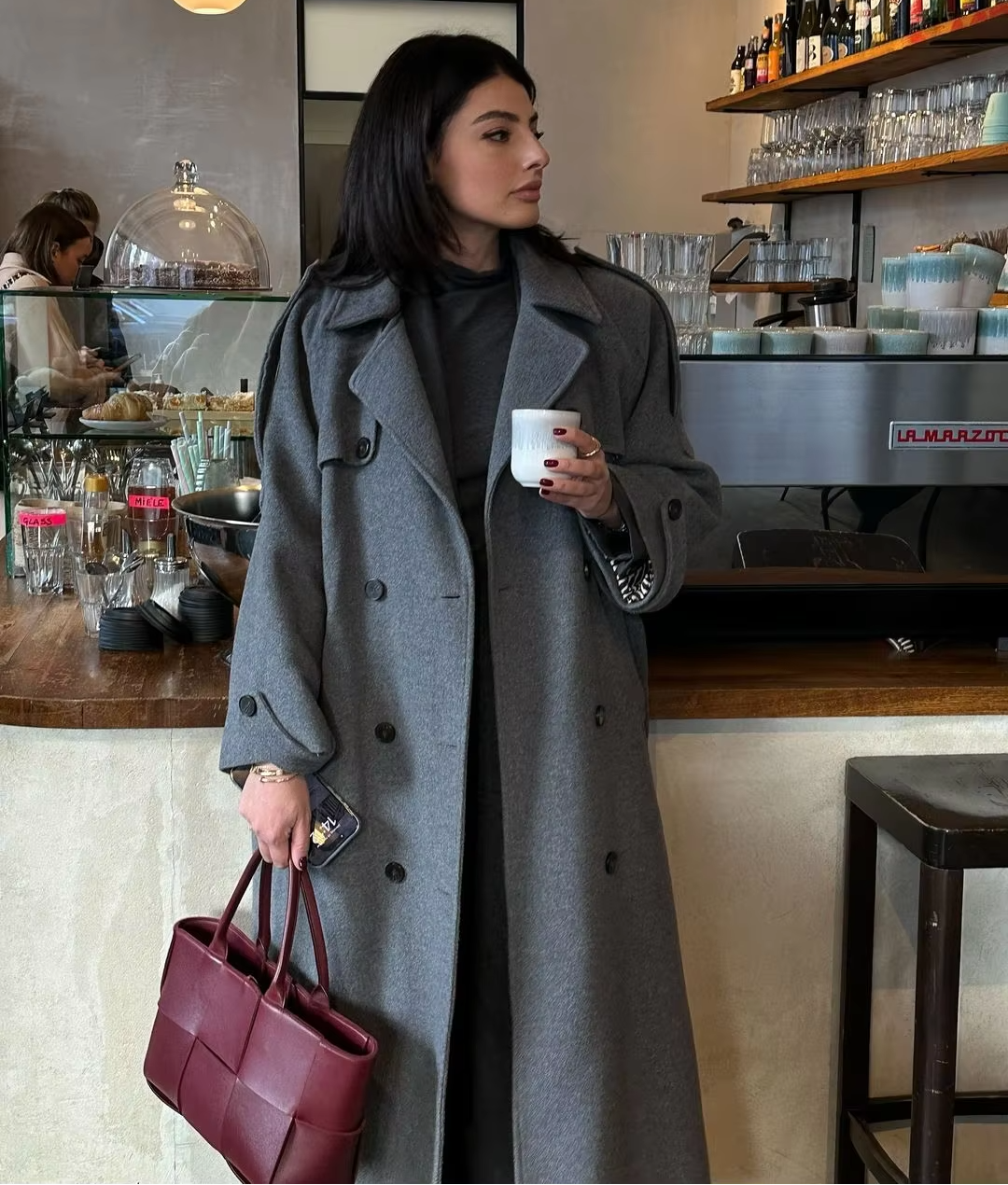 Damen Winter-Trenchcoat Lang Wollmantel Elegant