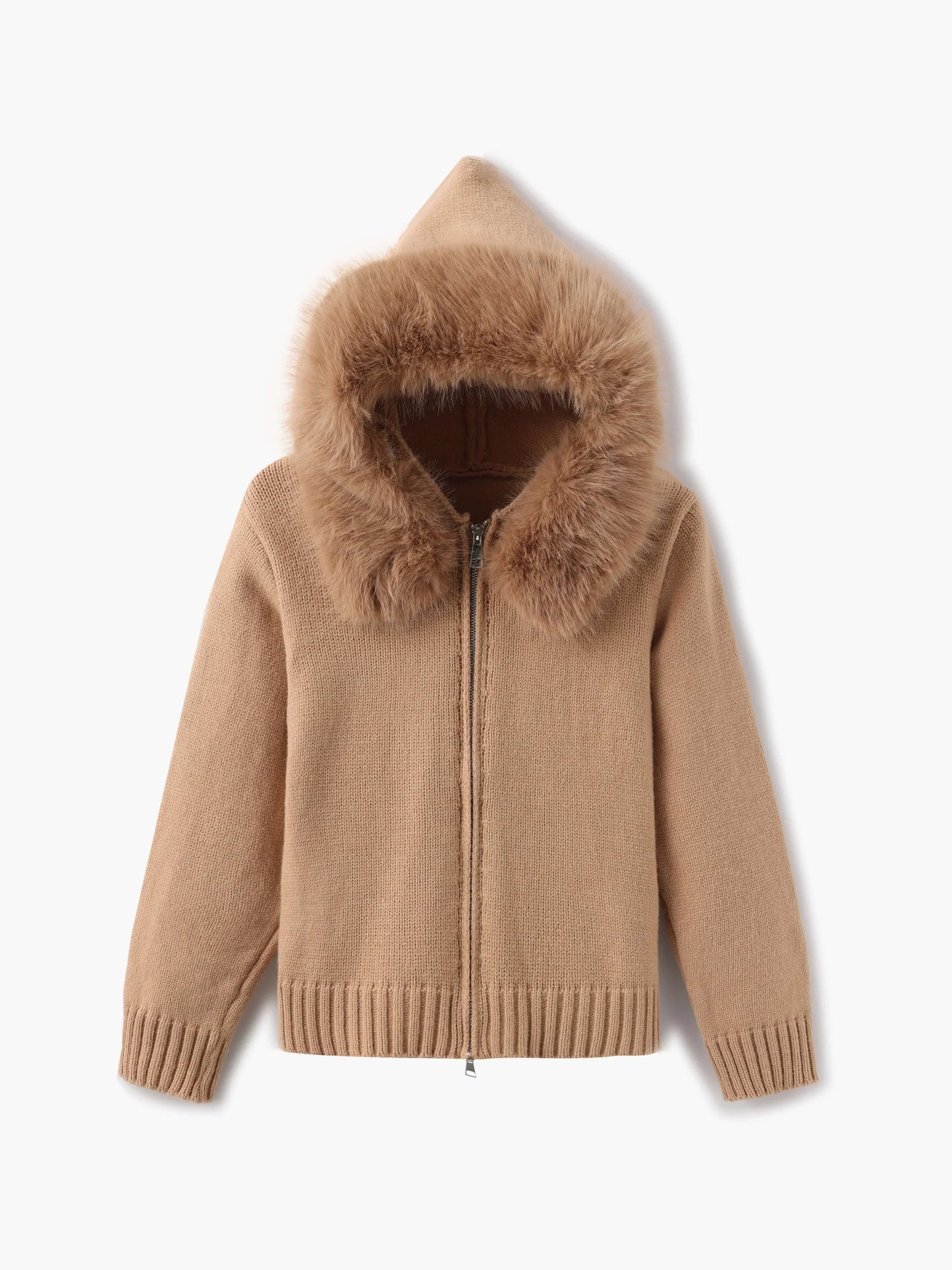 Damen Winterjacke Grau Kapuze Kunstpelz