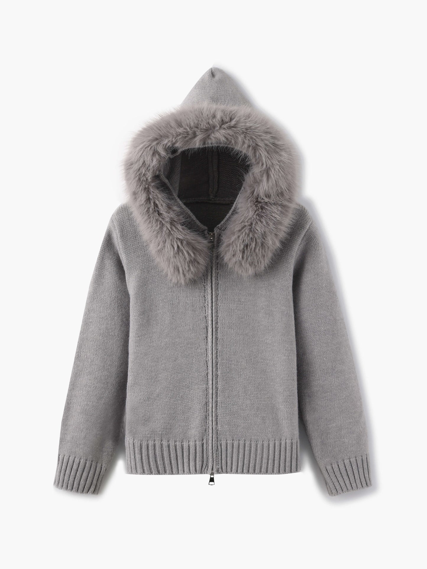 Kapuzenjacke Grau Kunstpelz Winterwarm