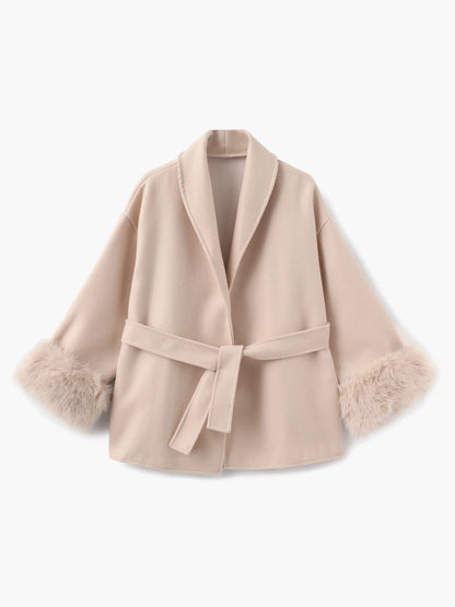 Damen Kurzmantel Kunstfell Elegant Winter