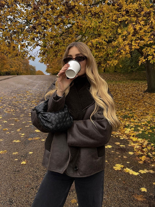 Stylische Damenjacke Kunstleder Fleece Soft - IdealeKleiden