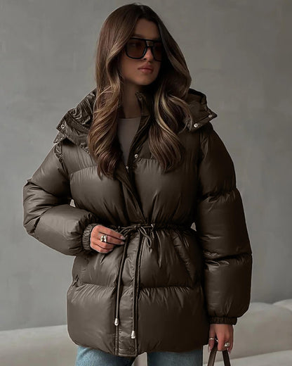 Winter Steppjacke Damen Kordelzug Glänzend