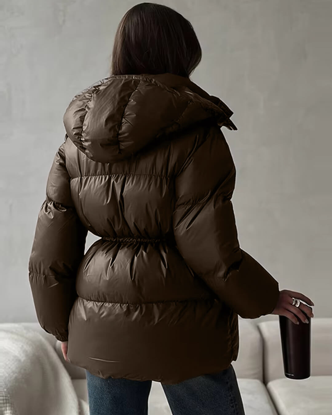 Winter Steppjacke Damen Kordelzug Glänzend