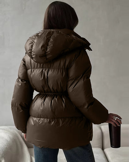 Winter Steppjacke Damen Kordelzug Glänzend