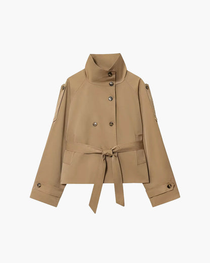Damen Kurz Trenchcoat Winter Chic mit Gürtel