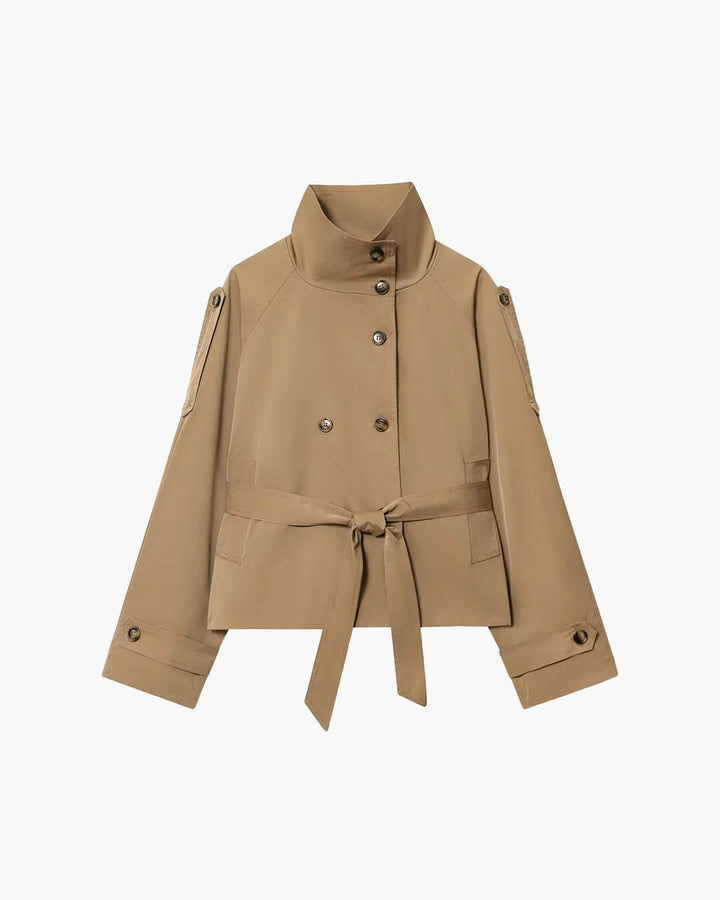 Damen Kurz Trenchcoat Winter Chic mit Gürtel