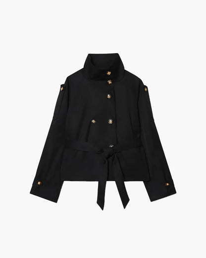 Damen Kurz Trenchcoat Winter Chic mit Gürtel