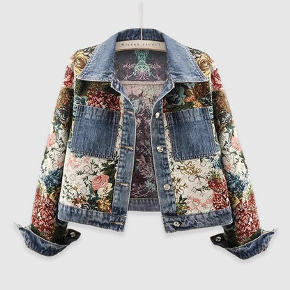 Modische Denimjacke Blumenmuster