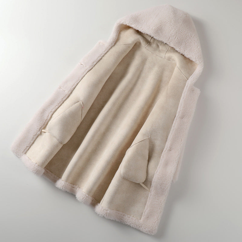 Teddy Mantel Oversized Kapuze Knopfverschluss - IdealeKleiden