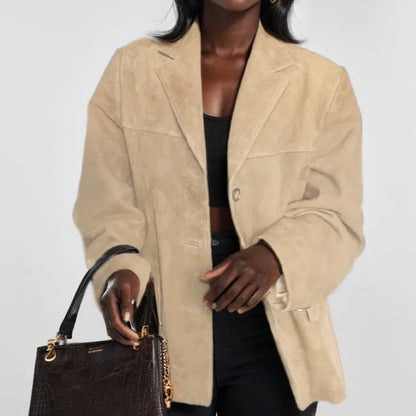 Stylische Lederjacke Damen Wildleder Look