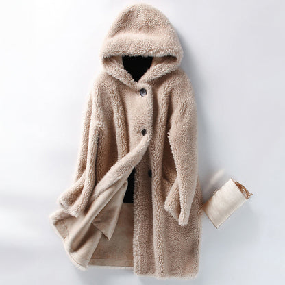 Damen Teddyjacke Warm Kapuze Knopfverschluss