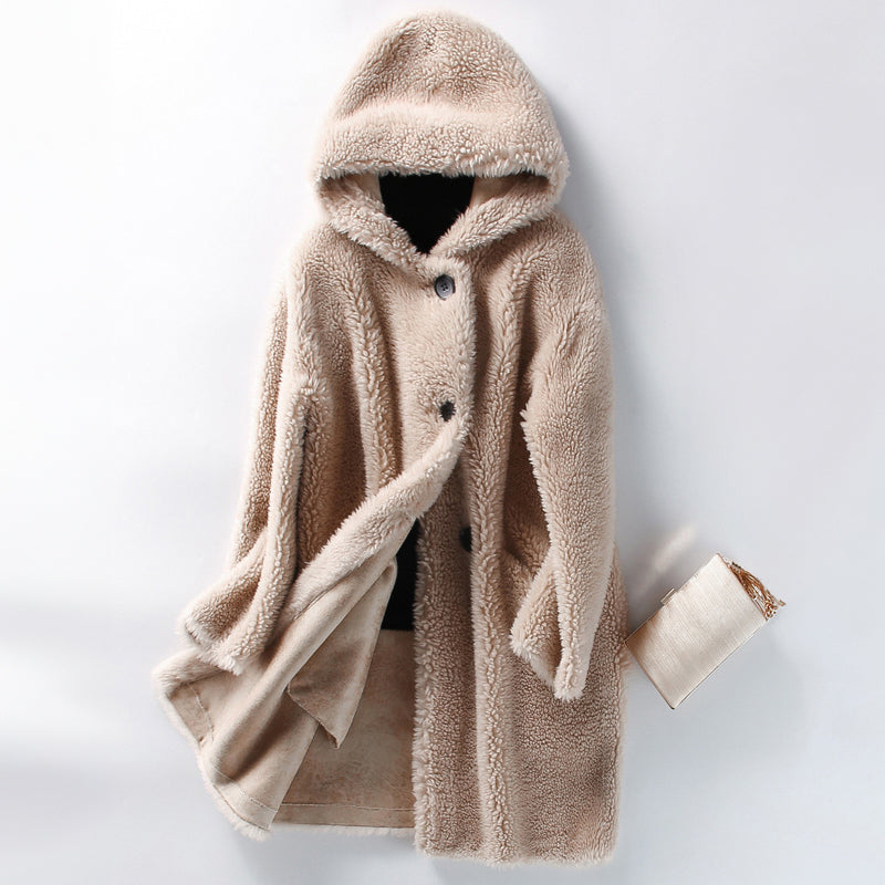 Teddy Mantel Oversized Kapuze Knopfverschluss