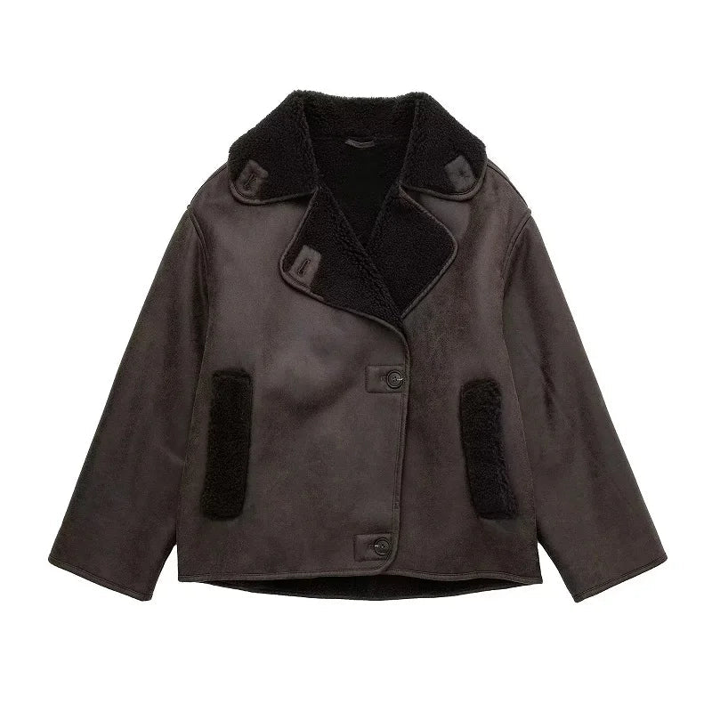 Stylische Lederjacke Frauen Elegant Winter