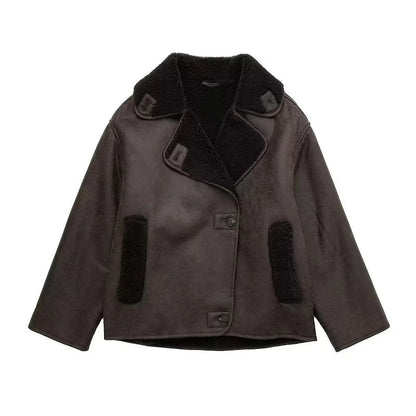 Stylische Lederjacke Frauen Elegant Winter