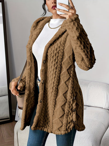 Damen Teddyjacke Warm Kapuze Knopf