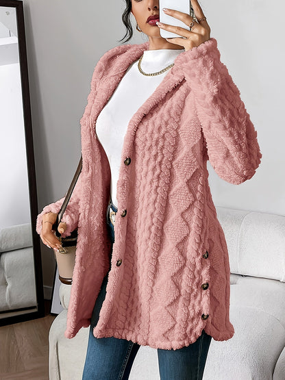 Damen Teddyjacke Warm Kapuze Knopf
