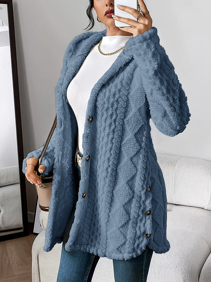 Damen Teddyjacke Warm Kapuze Knopf