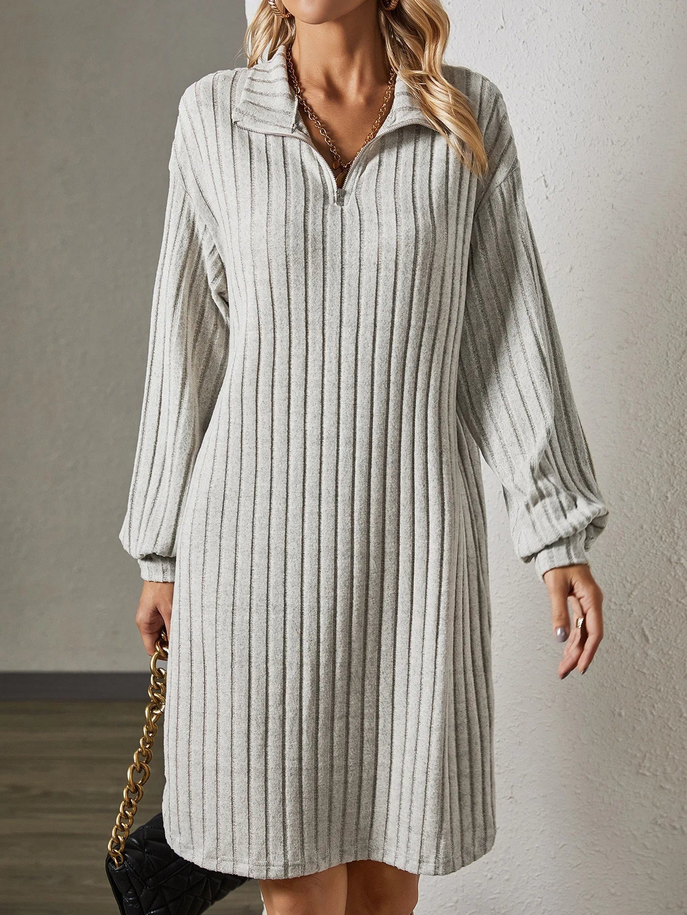 Elegantes Strickkleid Mit Langen Ärmeln Damen