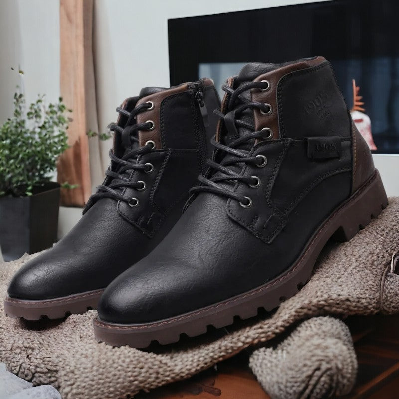 Herren Stiefeletten Schnürstiefel Schwarz Braun Lederschuhe