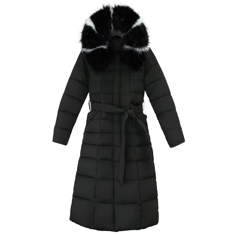 Damen Winterjacke Lang Elegant Pelzdetail