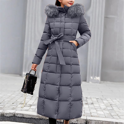 Damen Winterjacke Lang Elegant Pelzdetail