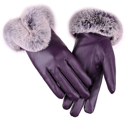 Elegante Damenhandschuhe Pu-Leder mit Kunstfell - IdealeKleiden