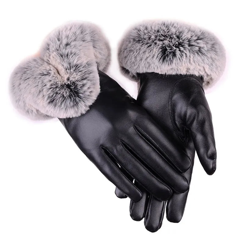 Elegante Damenhandschuhe Pu-Leder mit Kunstfell