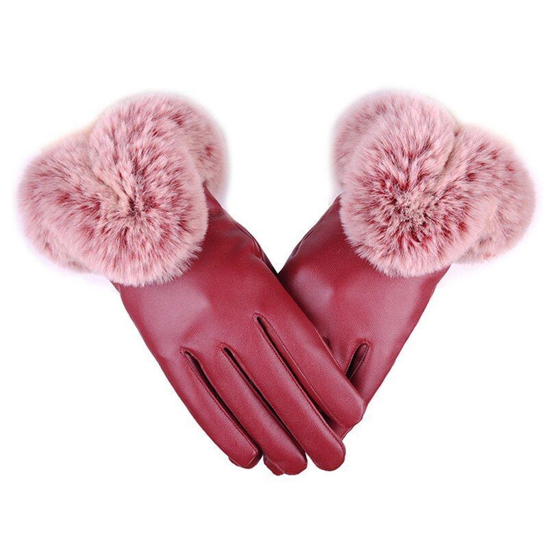 Elegante Damenhandschuhe Pu-Leder mit Kunstfell