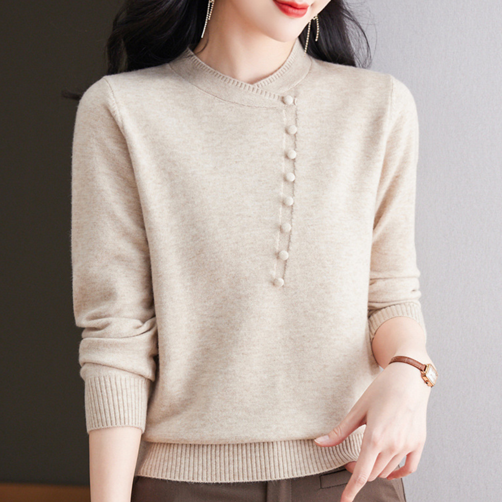 Damen Pullover Knöpfe Elegent