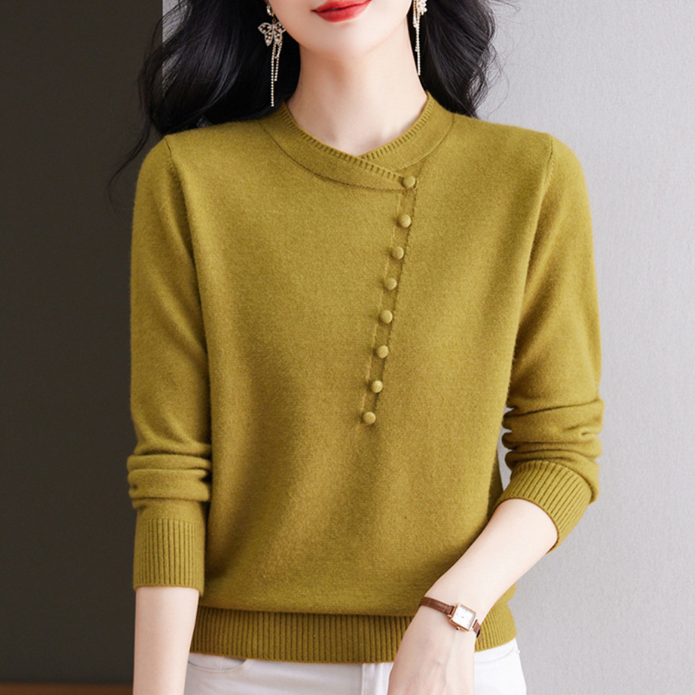 Damen Pullover Knöpfe Elegent