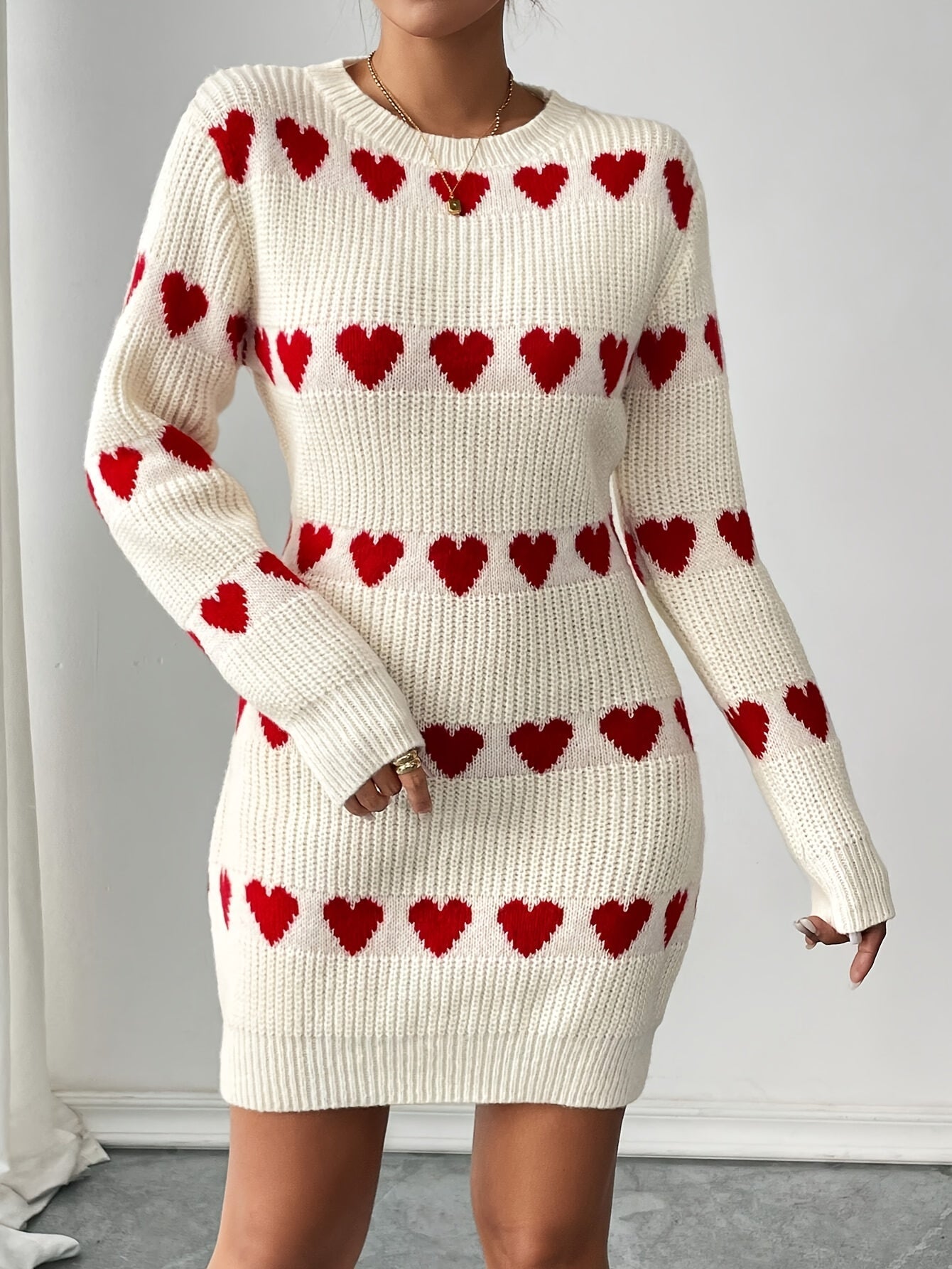 Strickkleid Damen Herz Muster - IdealeKleiden