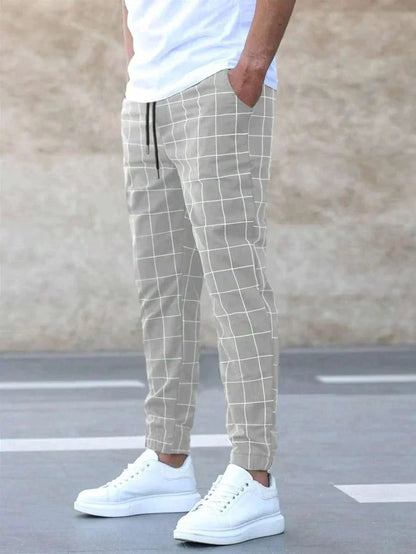 Elastische Joggerhosen Karomuster Stretch