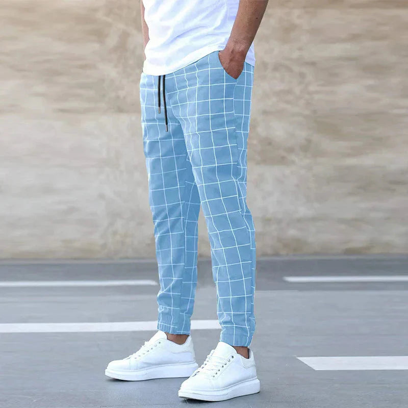 Elastische Joggerhosen Karomuster Stretch - IdealeKleiden