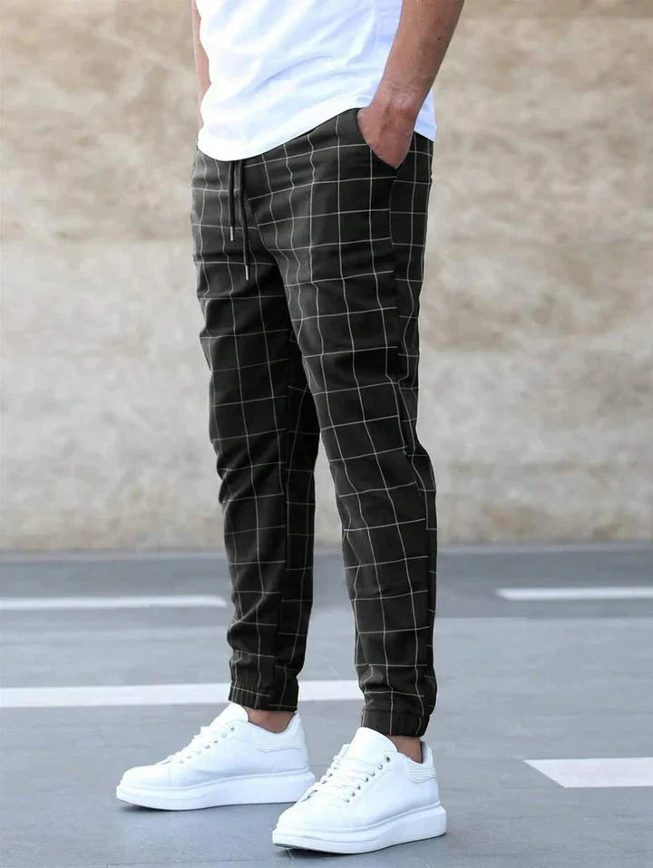 Elastische Joggerhosen Karomuster Stretch
