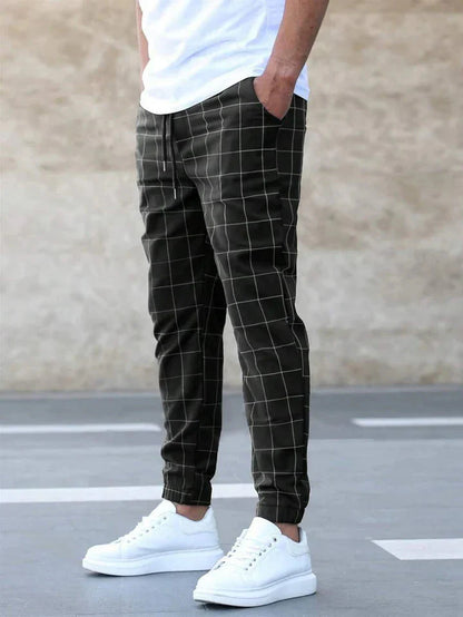 Elastische Joggerhosen Karomuster Stretch