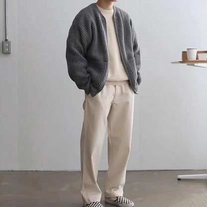 Herren Strickjacke Grob Gestrickt Reißverschluss