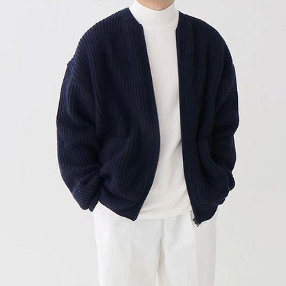 Herren Strickjacke Grob Gestrickt Reißverschluss