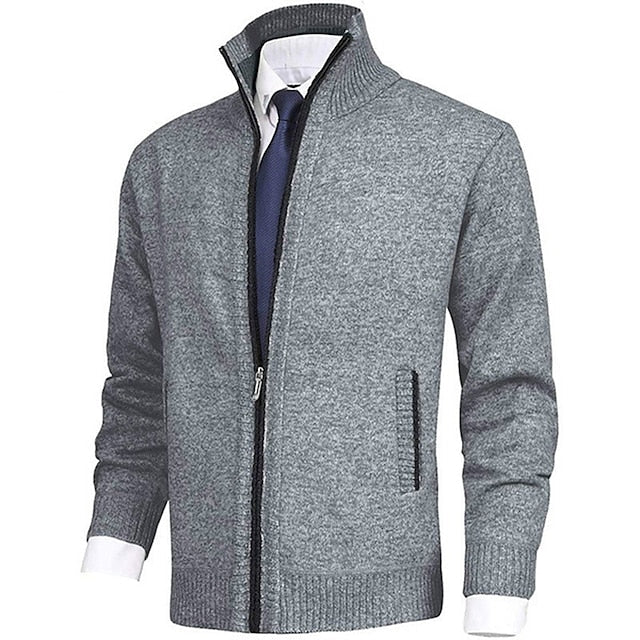 Herren Strickjacke Stehkragen Modern mit Taschen
