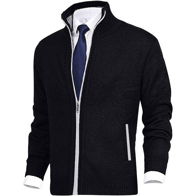 Herren Strickjacke Stehkragen Modern mit Taschen