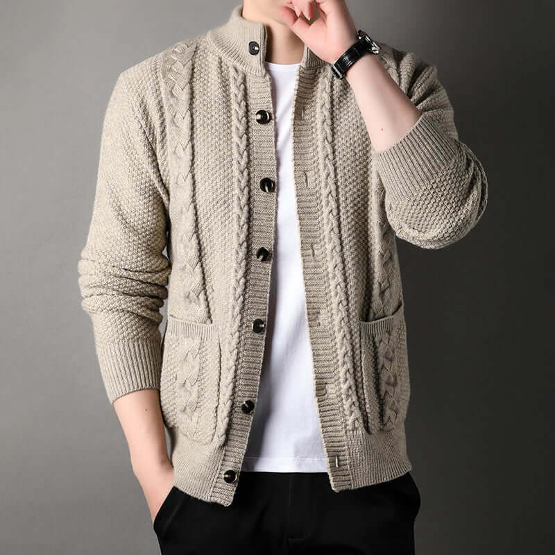 Herren Strickjacke Zopfmuster Klassisch
