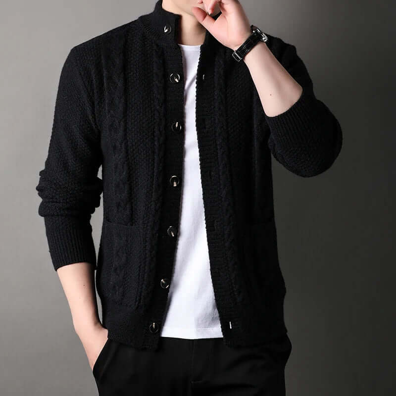 Herren Strickjacke Zopfmuster Klassisch