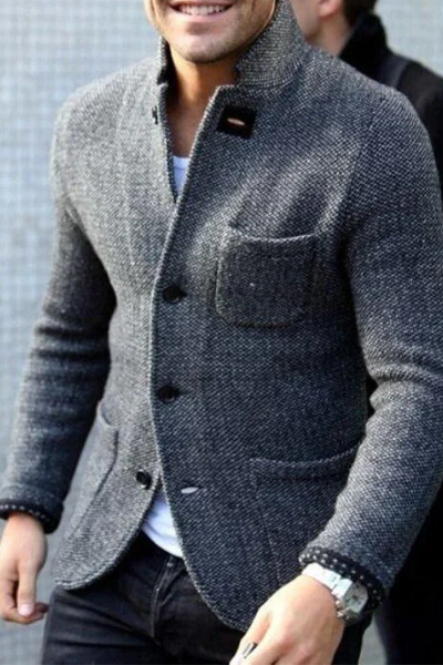 Herren Strickjacke Slim Fit Tweed Design