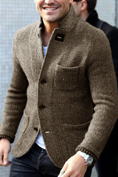 Herren Strickjacke Slim Fit Tweed Design