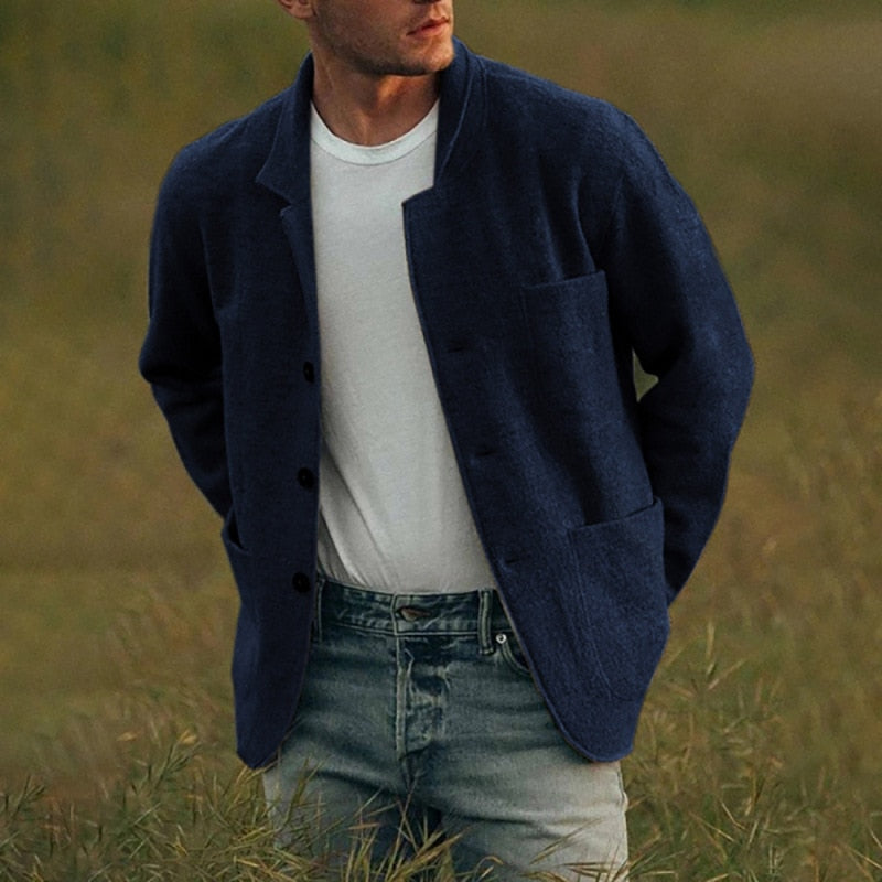 Herren Strickjacke Wollig Mit Knöpfen und Taschen