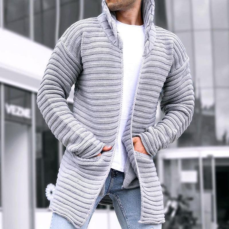 Herren Strickjacke Kapuze Offen Lange