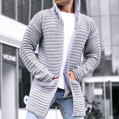 Herren Strickjacke Kapuze Offen Lange