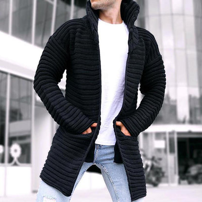 Herren Strickjacke Kapuze Offen Lange