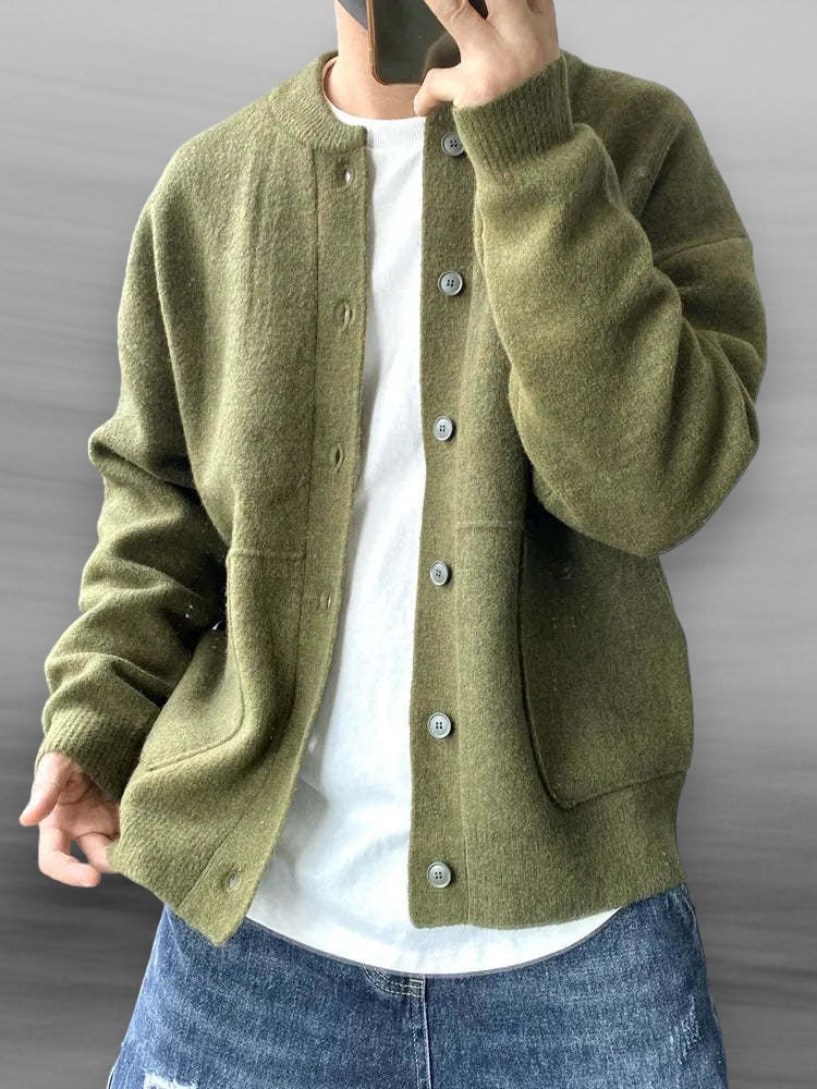 Herren Strickjacke Lässig mit Knöpfen und Taschen