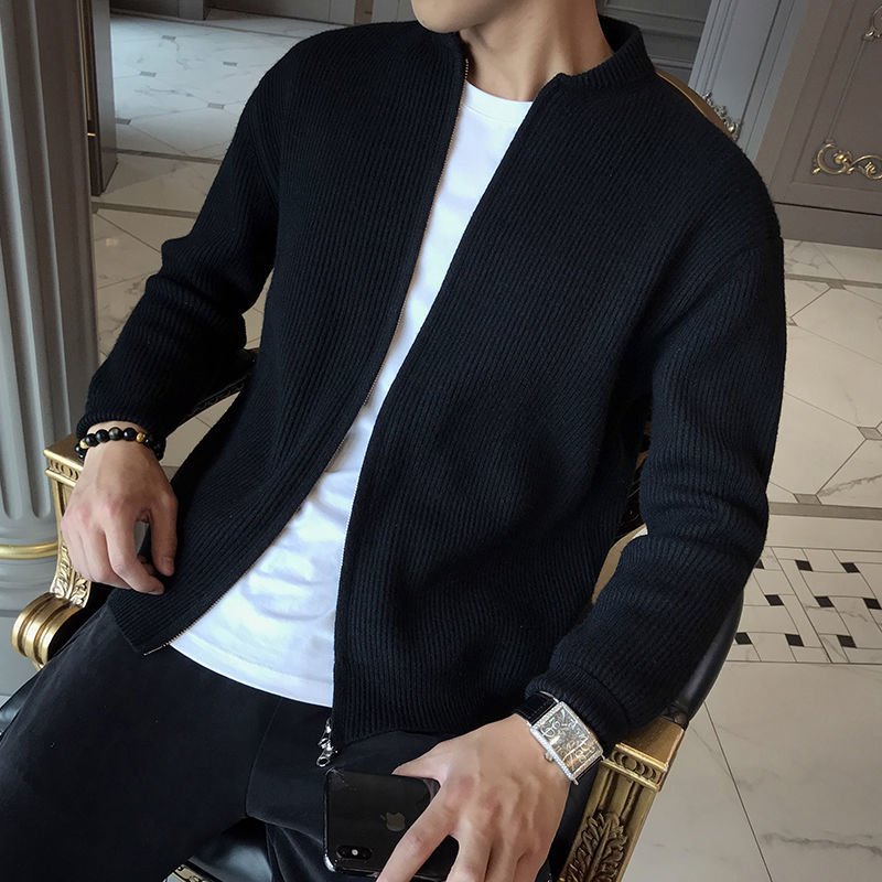Herren Strickjacke Rippstrick Reißverschluss
